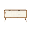Mid-Century Modern Wooden TV Stand with White Textured Drawers