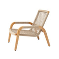 Modern Minimalist Lounge Chair with Natural Wood Frame and Woven Rattan