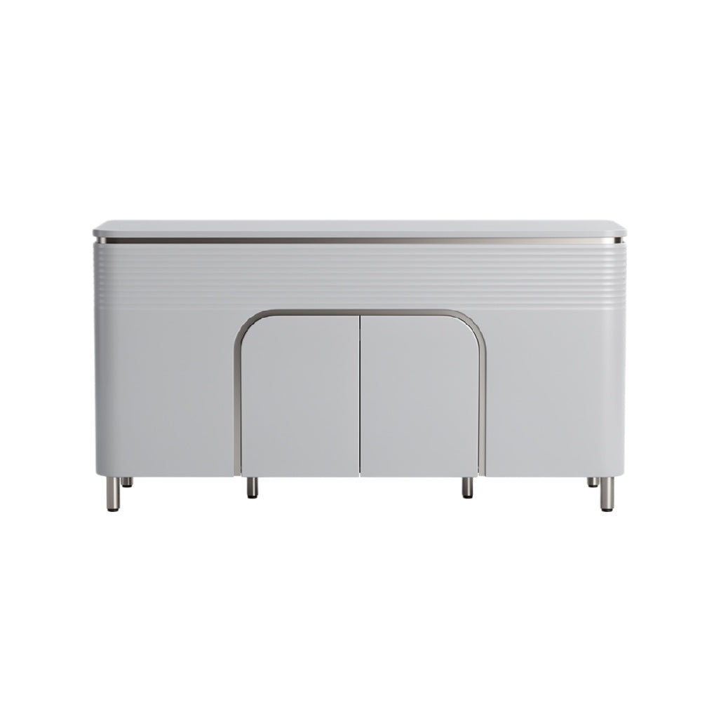 Modern Minimalist Grey Sideboard with Stainless Steel Accents